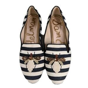 Sam Edelman Womens 7M Black White Striped Bee Loafers Flats Preppy Chic